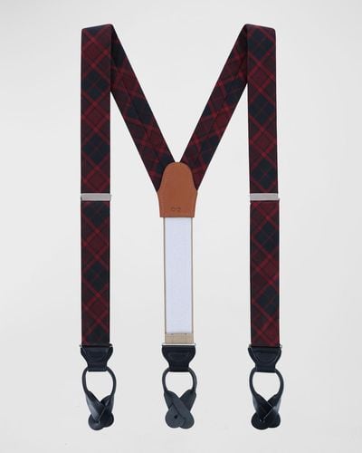 Trafalgar Kincade Blackwatch Plaid Silk Suspender Braces - Red