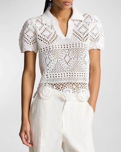 Polo Ralph Lauren Pointelle Cotton Polo Shirt - White