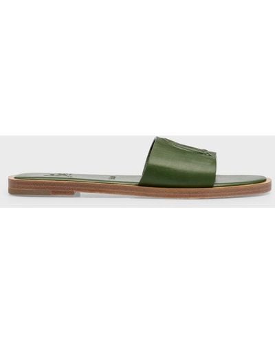 Christian Louboutin Leather Logo Sole Flat Sandals - Green