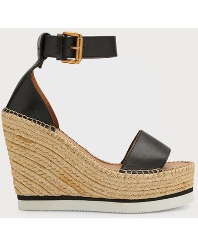 See By Chloé Glyn Leather Wedge Espadrille Sandals - Metallic
