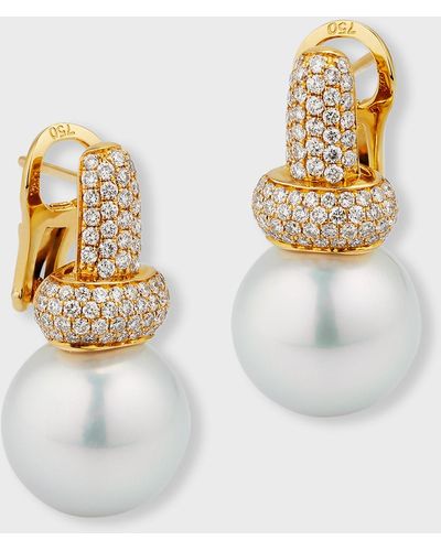 Belpearl 18k Yellow Gold South Sea Pearl And Diamond Earrings - Metallic