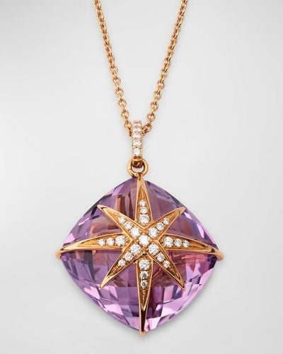 Lisa Nik 18K Rose Amethyst And Diamond Starburst Necklace - Pink