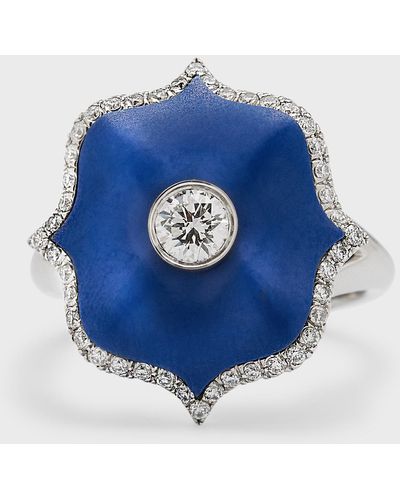Bayco Platinum, Blue Ceramic And Round Diamond Ring, Size 6