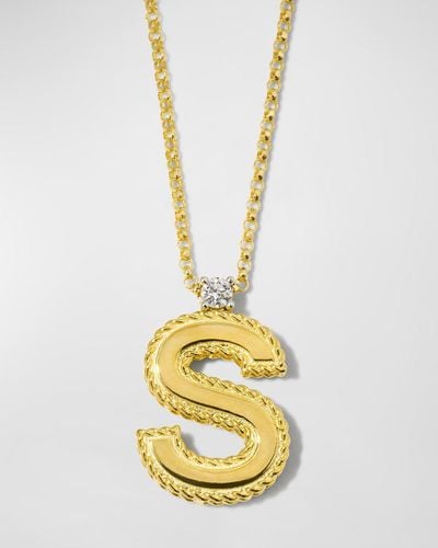 Roberto Coin Princess 18k Yellow Gold Diamond Initial Necklace, S - Metallic