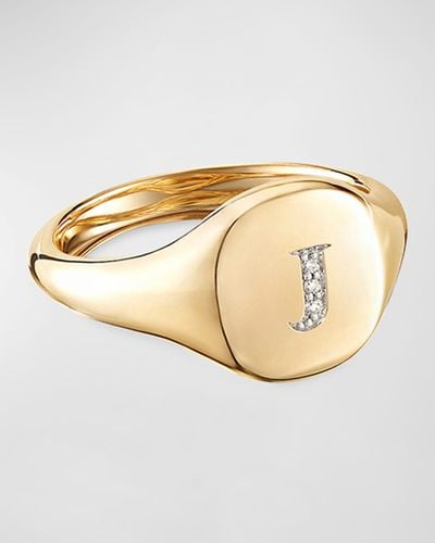 David Yurman Mini Dy Initial J Pinky Ring In 18k Yellow Gold With Diamonds, Size 5 - Metallic