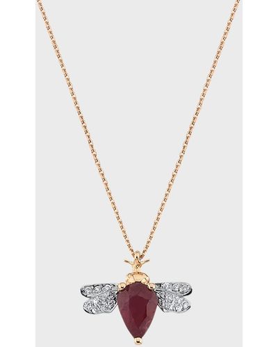 BeeGoddess Diamond And Ruby Bee Necklace - White