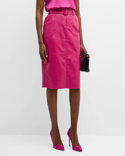 Emporio Armani Belted Leather Midi Pencil Skirt - Pink