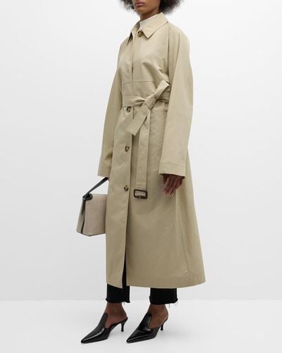 Totême Tumbled Cotton-Silk Belted Long Trench Coat - Natural