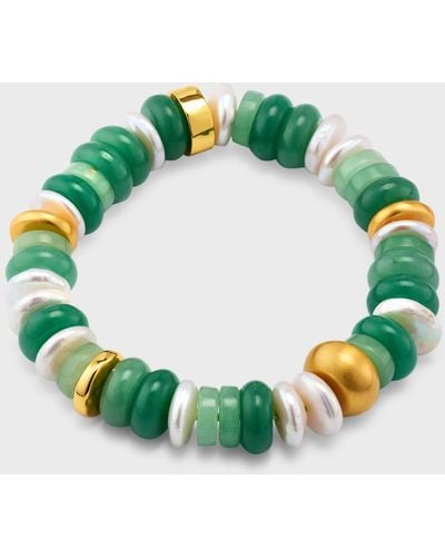 Nest Jade Aventurine And Pearl Mix Stretch Bracelet - Green