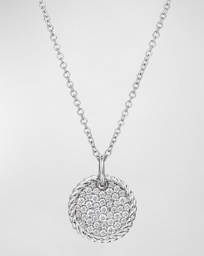 David Yurman 18k Cable Collectibles Diamond Plate Pendant Necklace - White