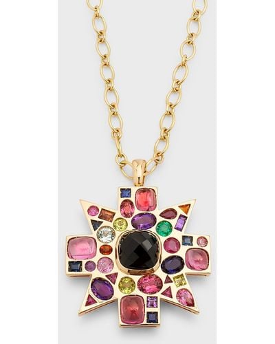 Verdura 18k Yellow Gold Black Spinel, Rubellite And Colored Stone Byzantine Pendant-brooch Necklace - White