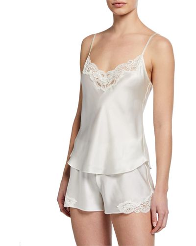 Christine Lingerie Bijoux Short Lace-Trim Silk Pajama Set - White