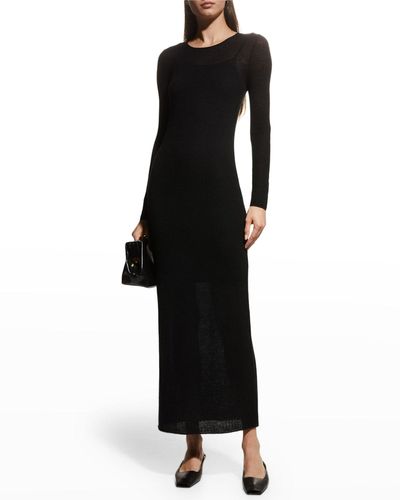 TSE Sheer Long-sleeve Cashmere Maxi Dress - Black