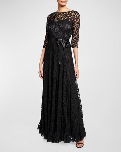 Teri Jon 3/4-Sleeve Lace Overlay Gown - Black