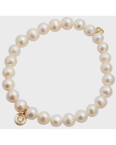 Sydney Evan 14K Pearl Beaded Bracelet With Diamond Charm - White