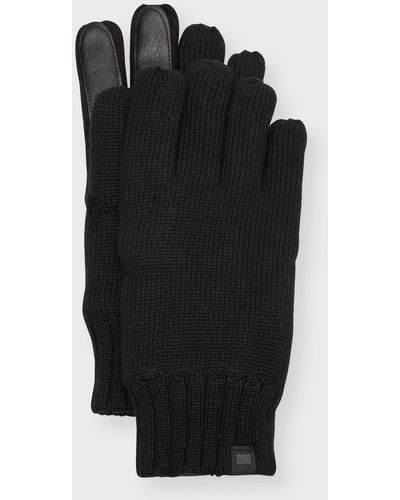 UGG Knit Gloves With Leather Palm Patch - Black