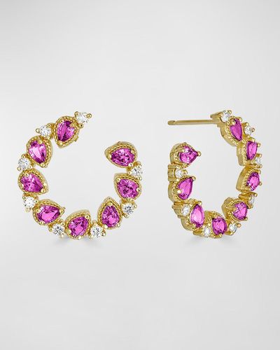 Tanya Farah 18k Yellow Gold Jasmine Bloom Pink Sapphire & Diamond Earrings - Multicolor