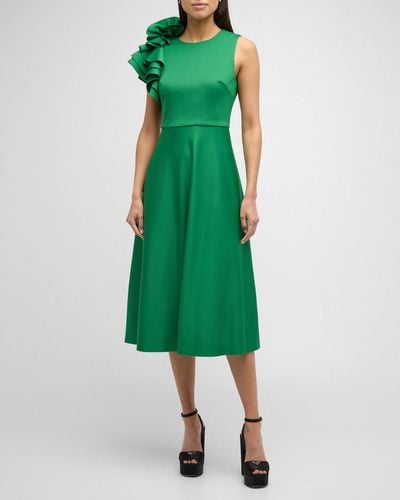 Badgley Mischka Sleeveless Ruffle A-Line Midi Dress - Green