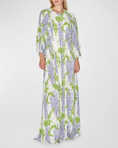BERNADETTE Fran Crepe De Chine Floral Print Maxi Dress - Green