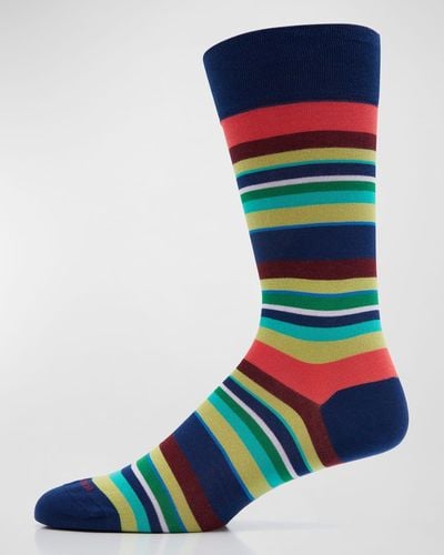 Marcoliani Multicolor Stripe Mid-calf Socks - Blue