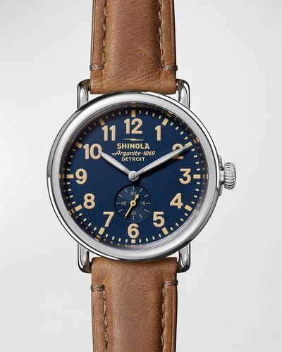 Shinola The Runwell Leather Watch, 41Mm - Blue
