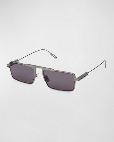 Zegna Ez0233 Metal Rectangle Sunglasses - Metallic