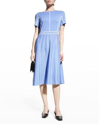 Misook Contrast Stripe A-Line Knit Dress - Blue