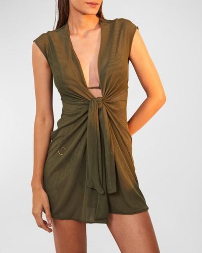 ViX Solid Sasha Mesh Mini Dress Coverup - Green