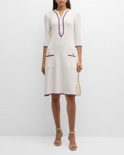 Misook Intarsia Ribbed Soft Knit Sheath Dress - White