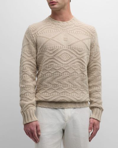Corneliani Geometric Cashmere Sweater - Natural