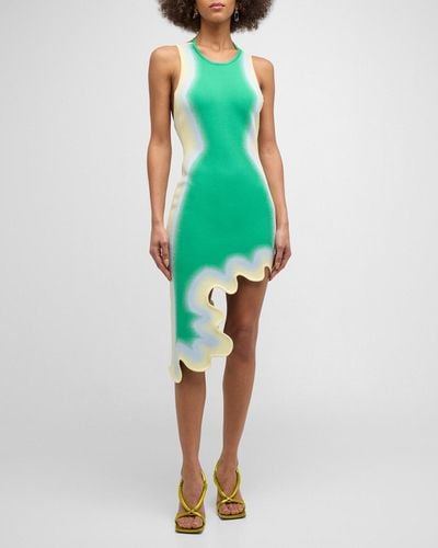 Ph5 Lotus Short Wavy Asymmetric Dress - Green