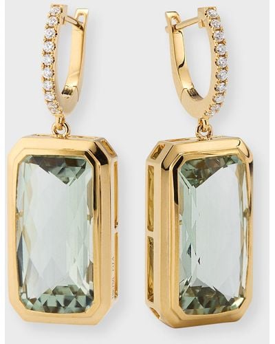 David Kord 18k Yellow Gold Earrings With Green Amethyst And Diamonds, 15.87tcw - White