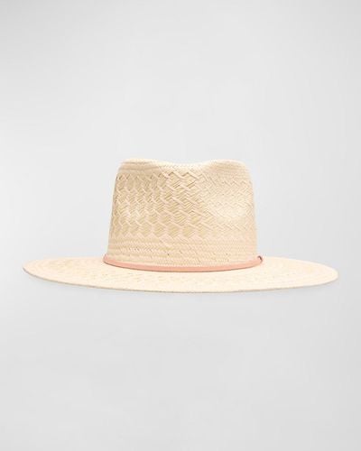 BTB Los Angeles Ani Straw Fedora With Leather Band - Natural