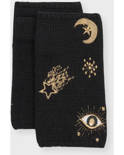 Carolyn Rowan Merino Fingerless Gloves With Celestial Embroidery - Black