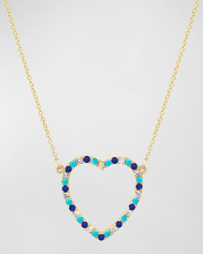 Jennifer Meyer Large Open Heart Pendant Necklace With Mixed Stones - Blue