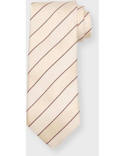 Brunello Cucinelli Double Stripe Silk-Cotton Tie - Natural