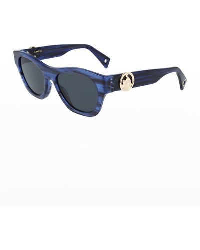 Lanvin Mother & Child Logo Rectangle Acetate Sunglasses - Blue