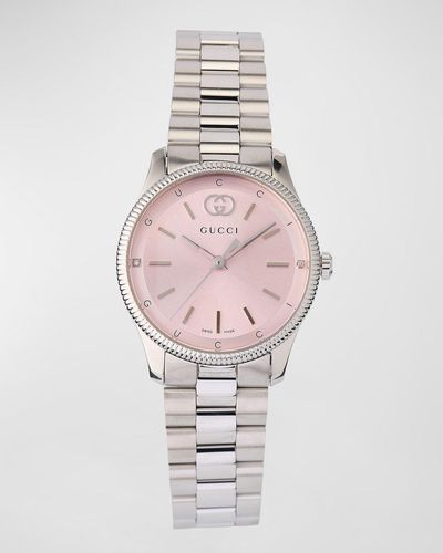 Gucci G-Timeless Slim Watch With Diamonds And Bracelet Strap - Pink