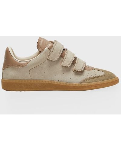 Isabel Marant Beth Mixed Leather Triple-Grip Sneakers - Natural
