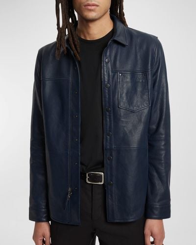 John Varvatos Leather Zip And Snap Jacket - Blue