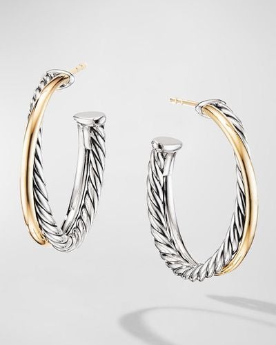 David Yurman Crossover Hoop Earrings With 18K - Metallic