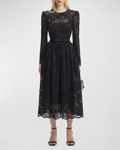 Self-Portrait Corded Lace A-Line Midi Dress - Black
