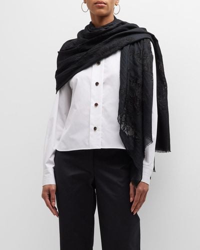 Bindya Accessories Lace Silk-Wool Evening Wrap - Black