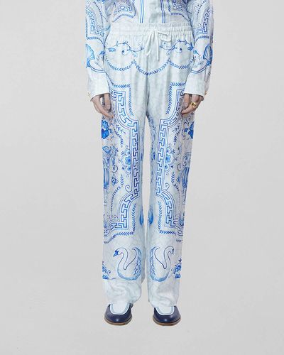 Casablanca Printed Silk Pajama Pants - Blue