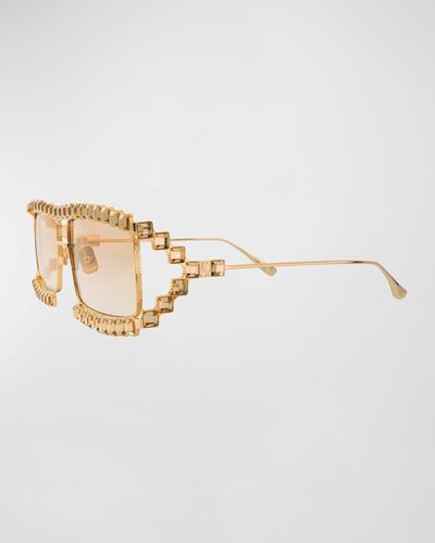 Anna Karin Karlsson Crystal Boo Titanium Square-Shaped Aviator Sunglasses - Metallic