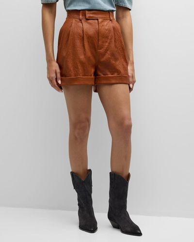 FRAME Pleated Leather Shorts - Brown