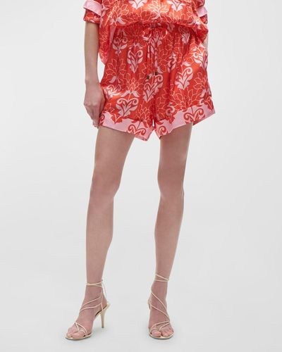 Figue Coppins Printed Silk Shorts - Red
