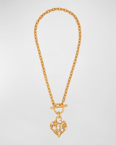 Oscar de la Renta Coral Heart Toggle Necklace - White