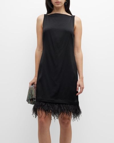 Kobi Halperin Isla Short Dress W/ Feather Trim - Black
