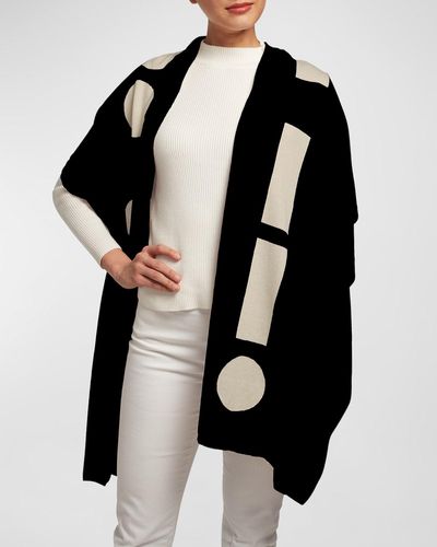 Elyse Maguire Morse Code Hug Knit Merino Wool-blend Wrap - Black